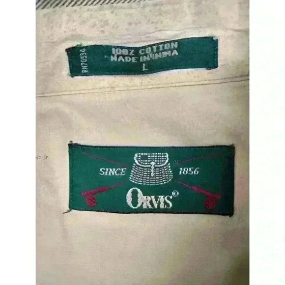 Orvis Mens Herringbone Button Down Longsleeve Shirt L Tan 100 Cotton - Picture 4 of 7